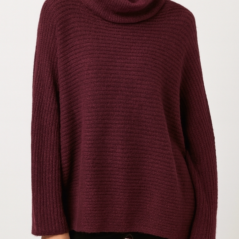 Max Studio Deep Wine Cowl Neck Sweater With Dolman Sleeves Size Large